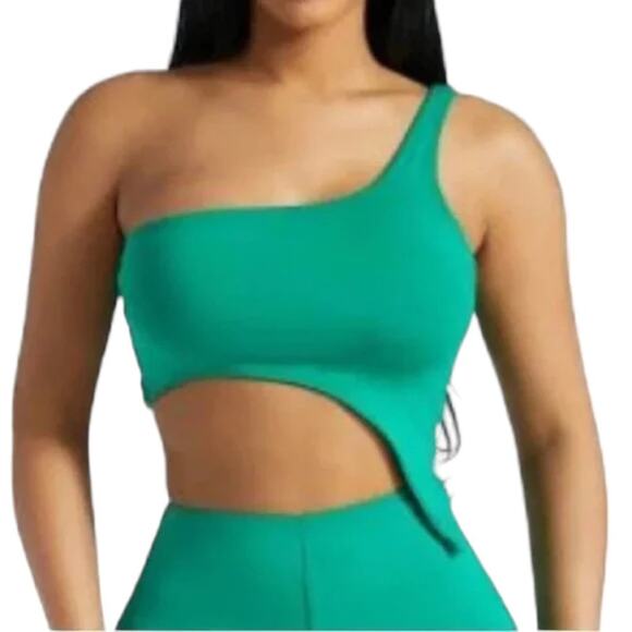 naked wardrobe Tops - Naked Wardrobe Green One Shoulder Asymmetrical Crop Top Size Medium NWT